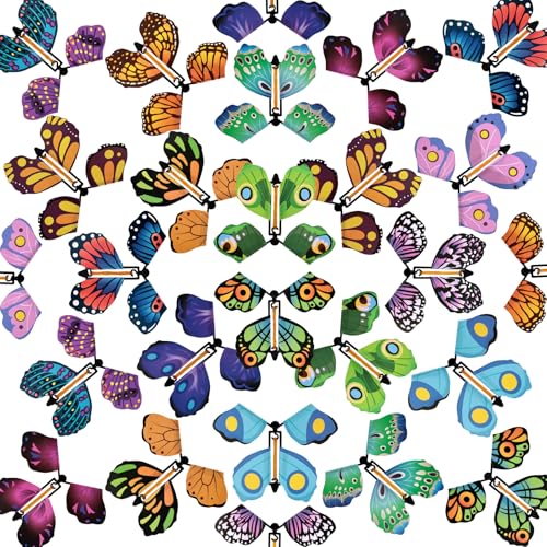 MCPINKY 26PCS Magic Flying Butterfly Toys, Wind Up Butterfly Toy Fairy Flying Toy Flying Butterfly Cards in The Book Surprise Explosion Box Gift Wrapping for Birthday Party Wedding Anniversary
