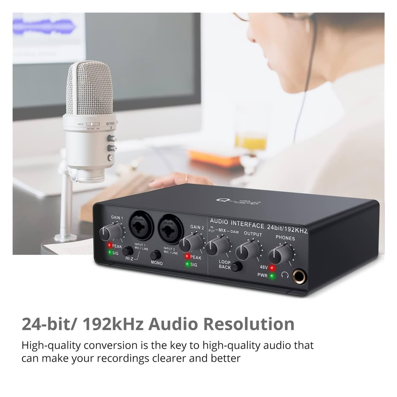 Tarjeta de sonido de interfaz de audio con consola de mezcla de monitor Micrófono de grabación de estudio 48V Potencia Power Mixer