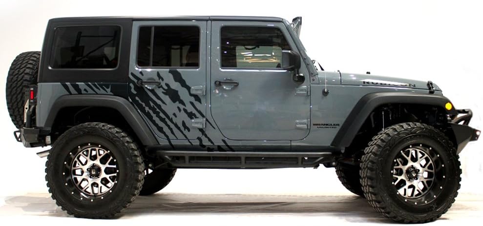 Factory Crafts Splash Side Graphics Kit 3M Vinyl Decal Wrap Compatible with Jeep Wrangler 4 Door 2007-2016 - Matte Black