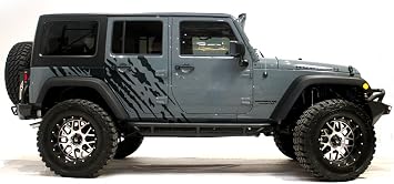 Splash Side Graphics Kit Vinyl Decal Wrap Compatible with Jeep Wrangler 4 Door 2007-2016 - Matte Black