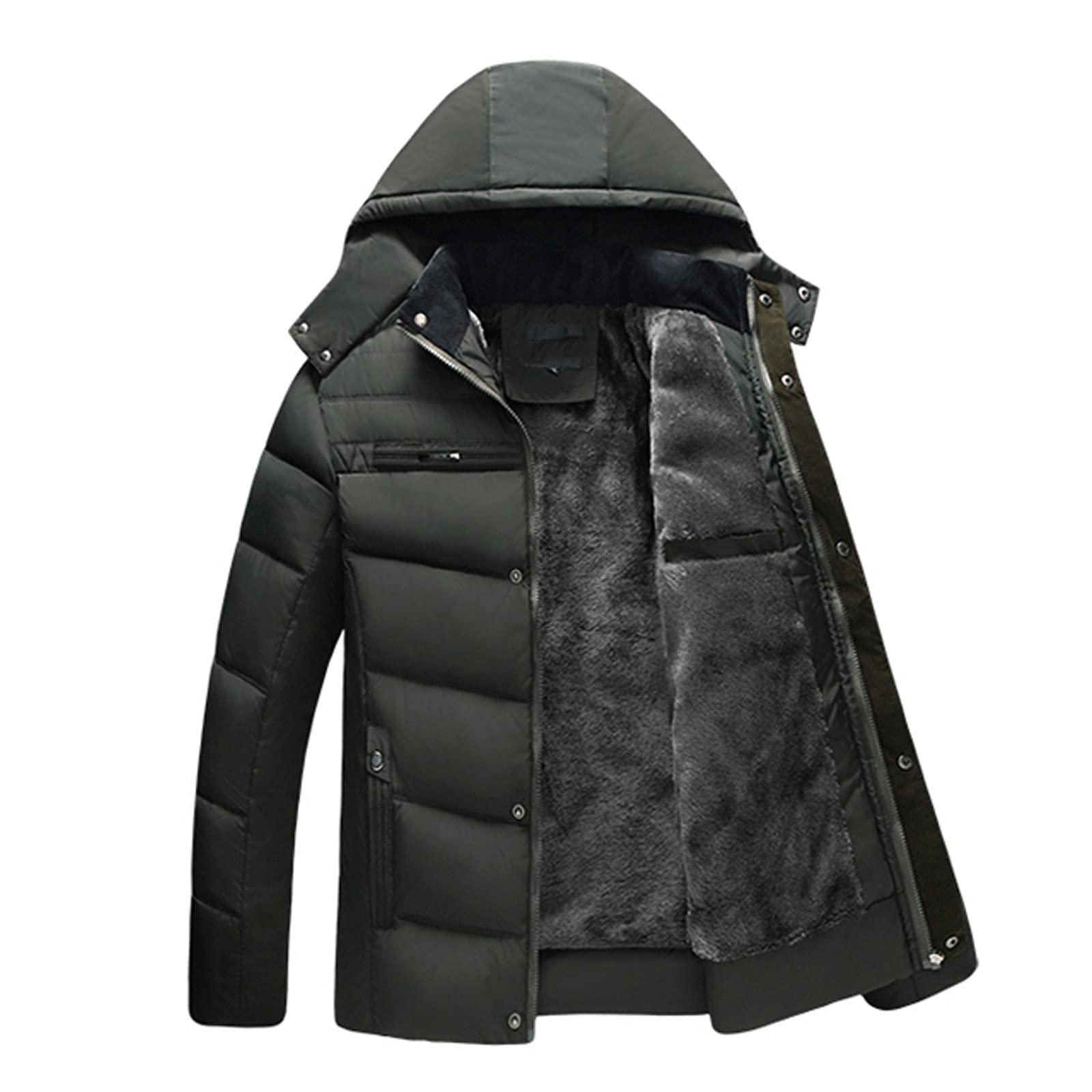 Generisch Giacca invernale da uomo invernale casual Thicken Plus velluto pane cappuccio usa e getta abbigliamento esterno stringhe giacca calda