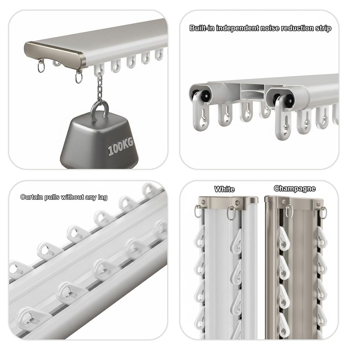 Système de rail double ain à 2 couches pour plafond coulissant lisse 100680 cm en aluminium réglable (Champagne 380 cm / 12.5ft) pour décoration d'intérieur