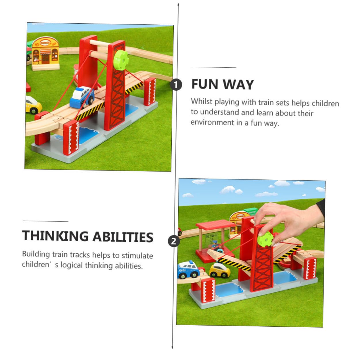 Hohopeti Holz Zugbrücke 1 Satz Spielzeug Eisenbahnbrücke Rot | Kunststoff und Holz, Kompatibel mit Anderen Schienensystemen, für Kinder und Kleinkinder
