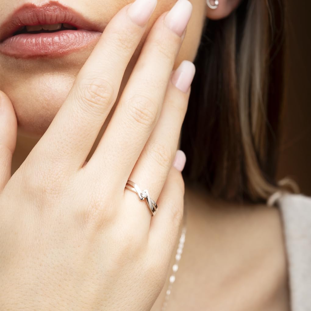 Time RoaD Anillo Mujer Cruzado con Diamantes Oro Blanco 9K de 375 ml - Diseño Ergonómico y Ajuste Perfecto DIA00044 - Ideal para Compromiso - Pedida - Alianza - Promesa - Anillos Mujer