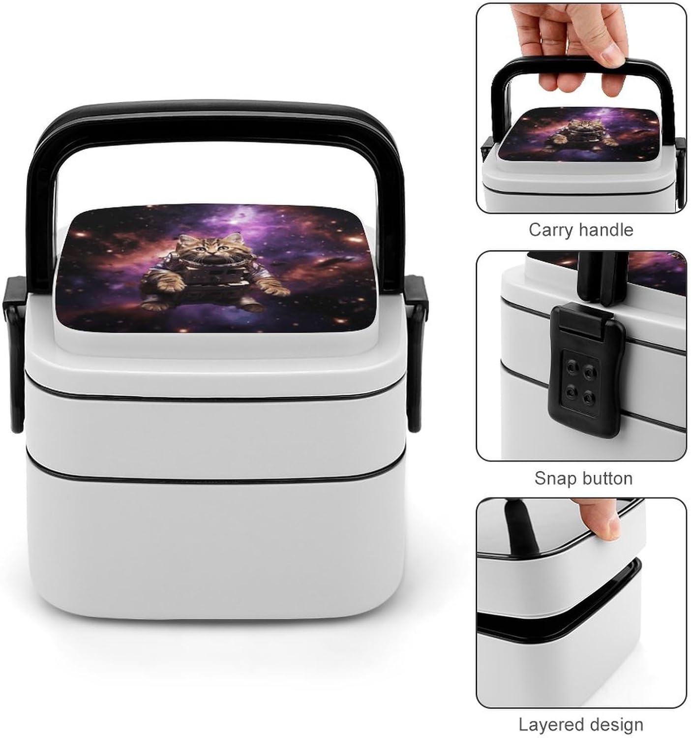 Adults Lunch Box Adult Bento Box Stackable Bento Box BPA-Free A Cat in Outer Space Lunch Box Food Container Ideal for Meal Prep, Work, And On The Go
