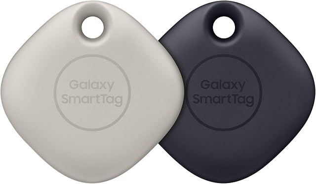 Samsung Galaxy SmartTag Bluetooth Item Finder and Key Finder, 120m Finding Range, 2 Pack, Black & Oatmeal (UK Version)
