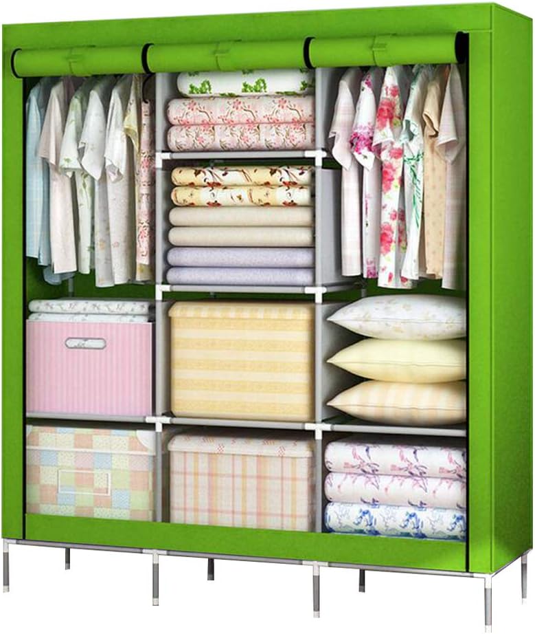Cloth Wardrobe Clothes Closet, Portable Closet Wardrobe Storage Closet Standing Closet Fabric Cabinet Portable Wardrobe Organizer Storage,Green_130x45x175cm