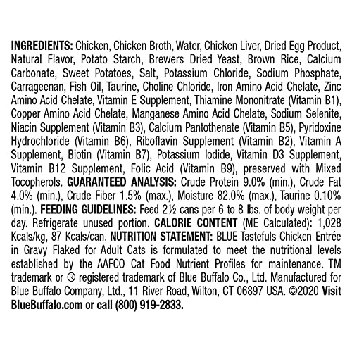 Blue Buffalo Tastefuls Natural Flaked Wet Cat Food, Chicken Entrée In Gravy 3-Oz Cans (Pack Of 24) #TOP2