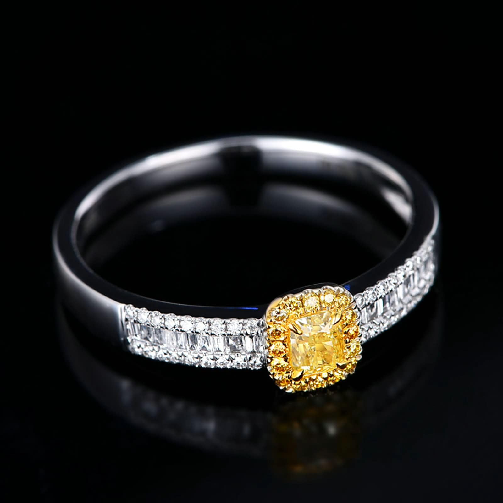 Anillo Compromiso 9K / 14K / 18K Oro Blanco Mujer, 4 Garras Cuadrado con Diamante de 0,2ct, Anillo de Compromiso Mujer Plata Amarillo