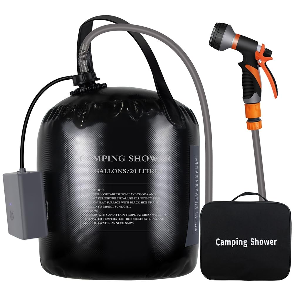 Tragbare Campingdusche mit 20L Solar Heiztasche Wiederaufladbare Elektropumpe zum Bewässern Von Blumen Waken Strandwaschen