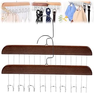 Multifunctional Non-Slip Storage Hangers, Anti Slip Multi Hook Coat Rack, 360 Degree Space Saving Hangers with 8 Hooks, Wooden Coat Rack for Home Closet Clothing Storage Organization (2PCS-Brown)