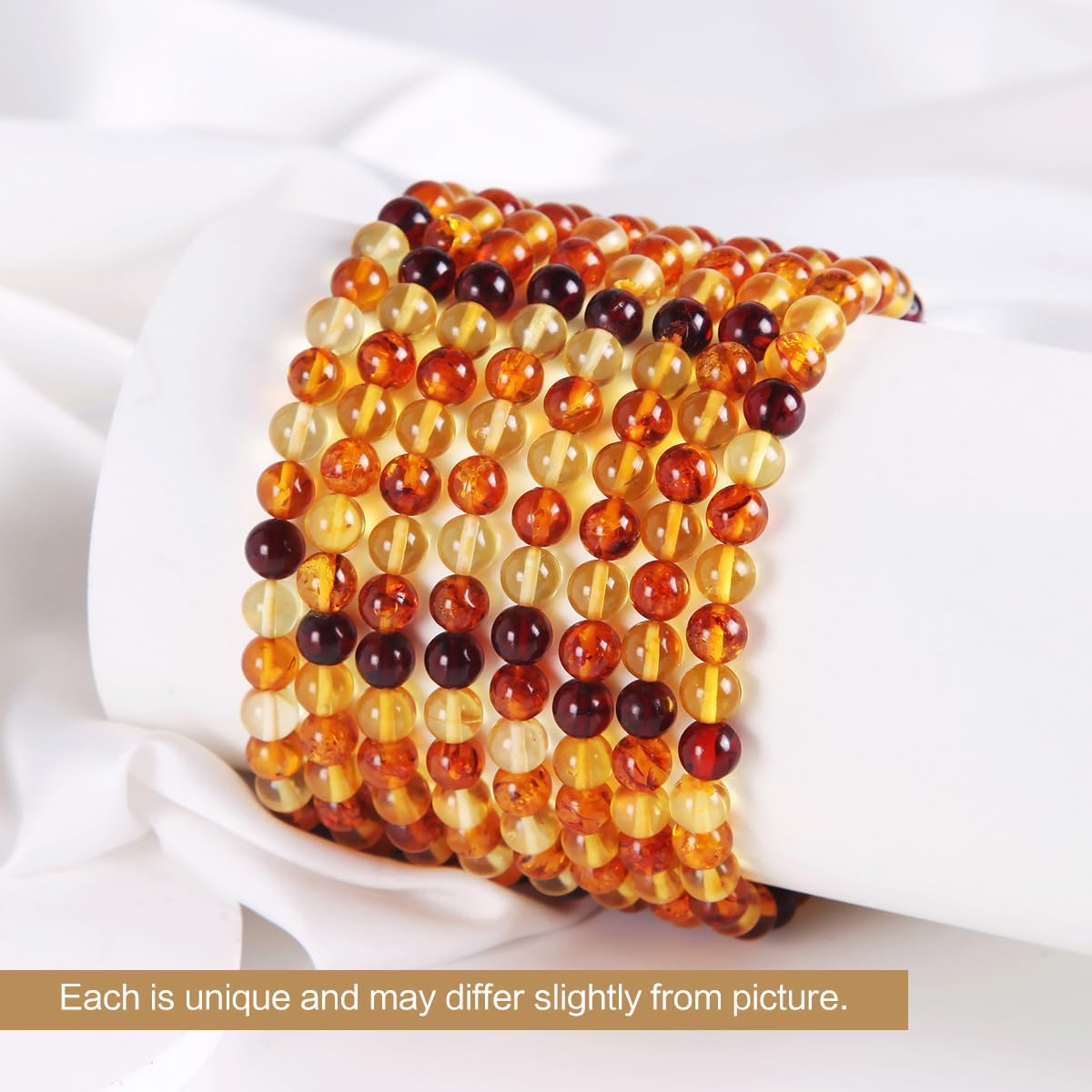 Natural Baltic Amber Bracelet for Adults (Women/Men)/ Baltic Amber Rainbow Beads Certified Amber Jewelry/Stretch Handmade Gemstone Wristband - Image 3