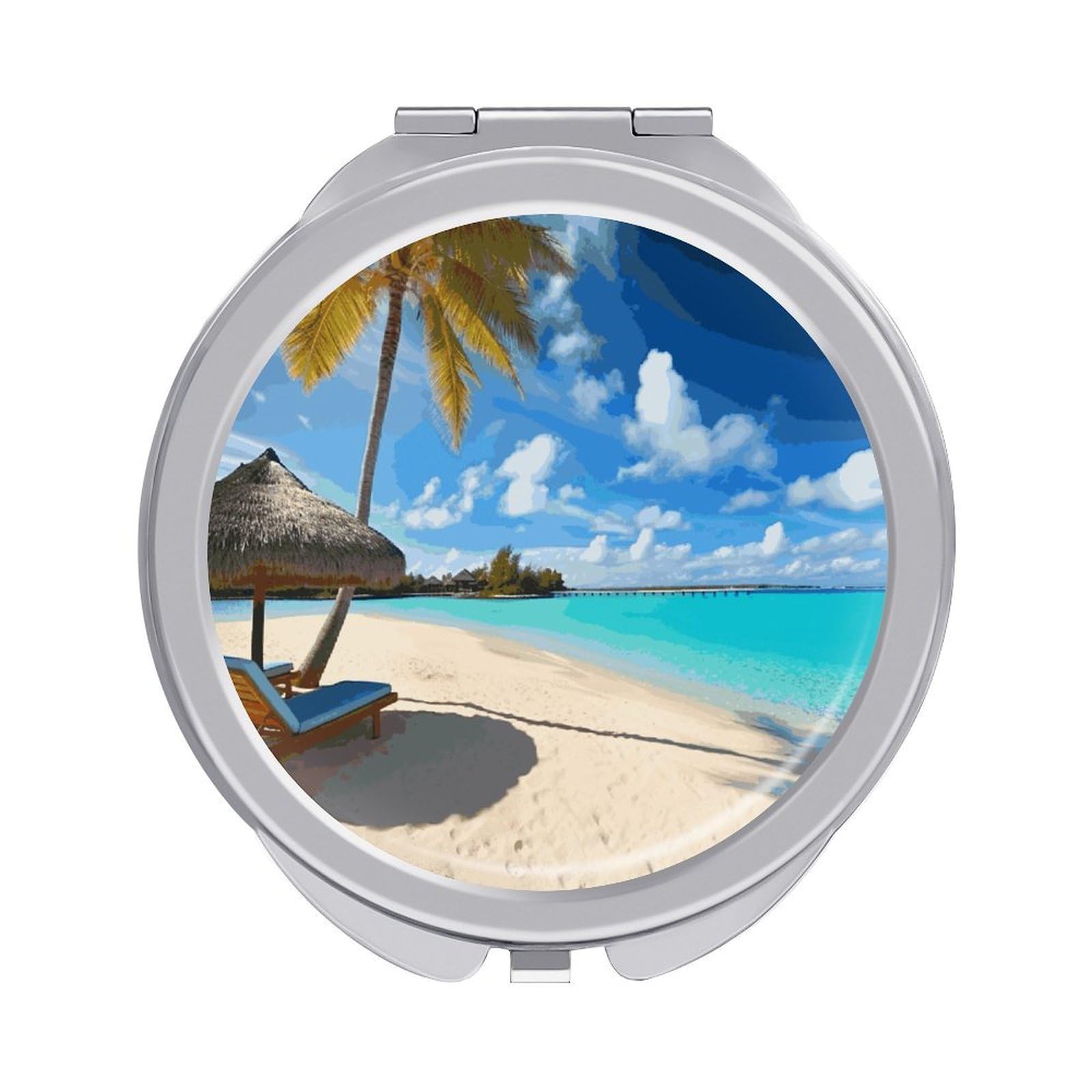 LDGSUPH Tropical Beach Travel Makeup Mirrors Portable Compact Mirror Double-Sided 2X/1X Magnifying Folding Pocket Mirror Mini Round Handheld Mirrors for Home Outdoor