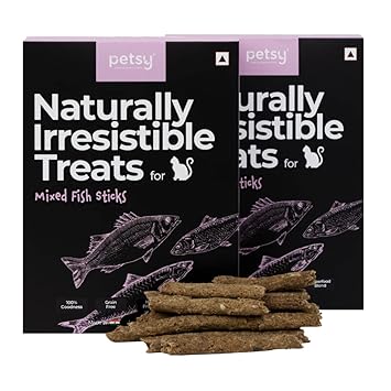 Petsy Naturally Irresistible Mixed Fish Sticks (35g) | All Breeds and Lifestages | Healthy Cat Treats | 100% Natural Goodness | High Protein | No Artificial Ingredients or Colours | Rich Source of Omega for Healthy Skin & Coat | Use for Training, Snacking or Tasty Toppers - Pack of 2