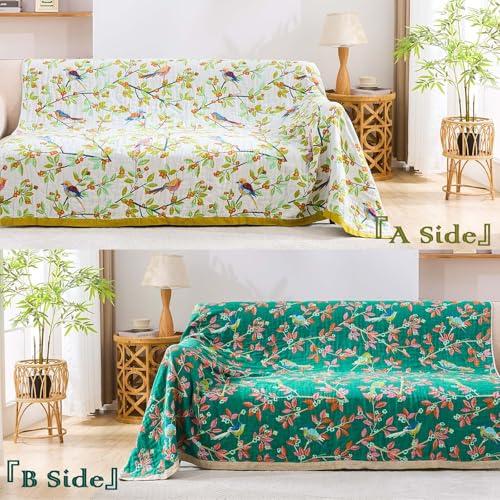 Image of XIBLC Boho Throw Blanket for Bed, 100% Cotton Soft Rustic Quilt Fall Blanket, 90 inchx98 inch Floral Printed Farmhouse Decor Bed Blankets, All Season Rustic Reversible Bohemian Throw Quilt