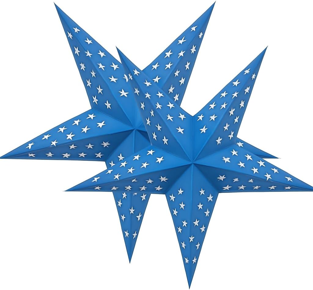 Paper Star Lantern Lampshade, 24 Inch, 5 Pointed, Foldable, Hanging Decoration for Christmas, Wedding, Birthday Party, Home (3, White)