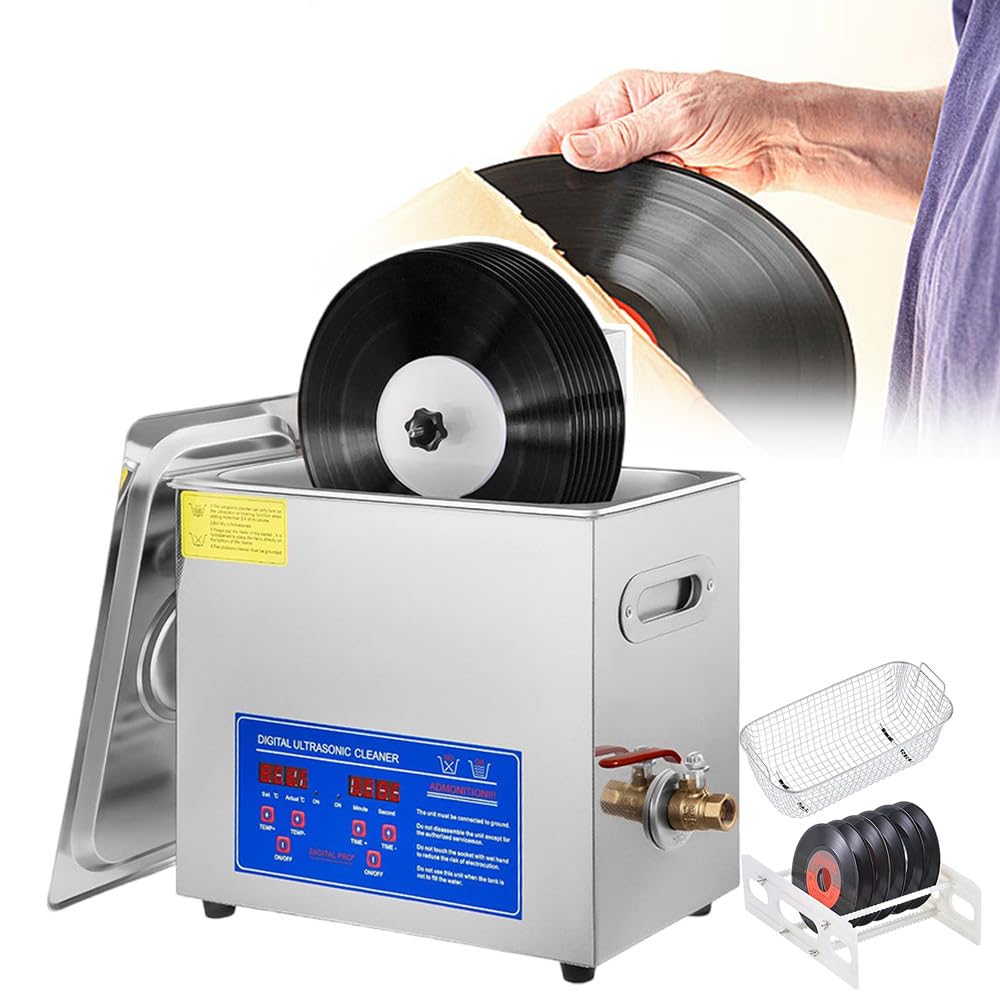 Macchina Commerciale per la Pulizia dei Dischi in Vinile,Macchina per la Pulizia dei Dischi da 6 Litri con Supporto Rotante Automatico,Temperatura Regolabile,Tempo controllabile