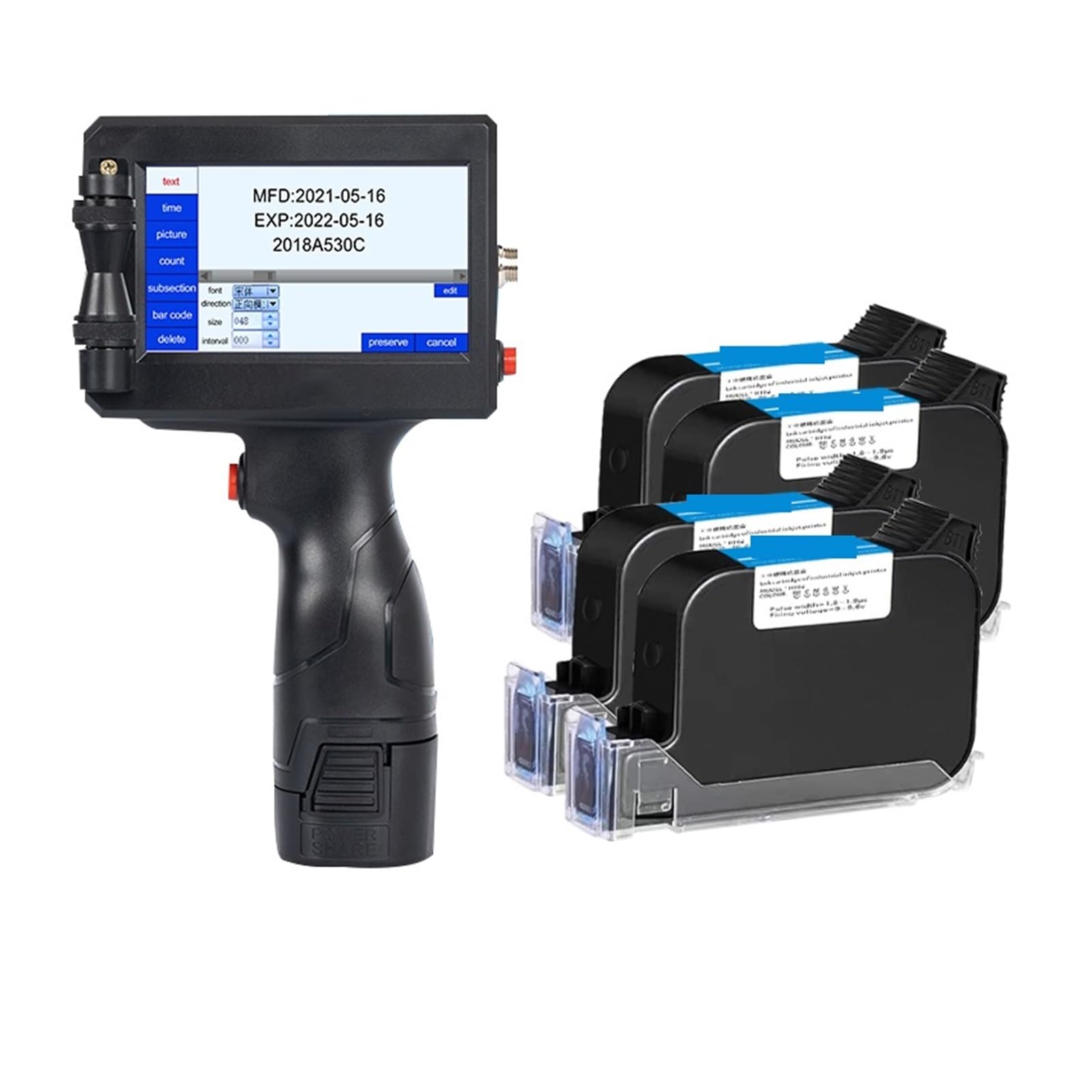 MYUYEE Portable Intelligent Handheld Label Inkjet Printer Production Date Qr Code Supports Multiple Languages Without Fading On Any Surfaces (Black Printer4 Ink)