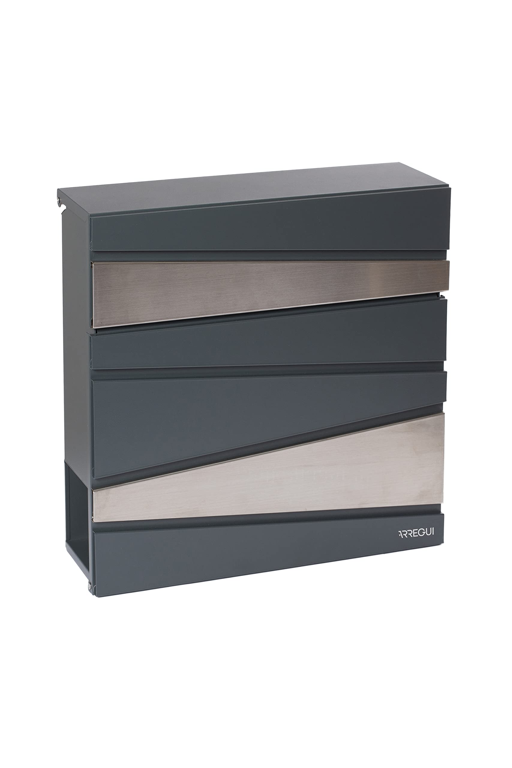 ARREGUI Armor E6905 Designer Letter Box Galvanised Steel with Newspaper Holder, Post Box and Newspaper Box, Modern Wall-Mounted Letter Box with Protective Flap, Anthracite Grey and Stainless Steel