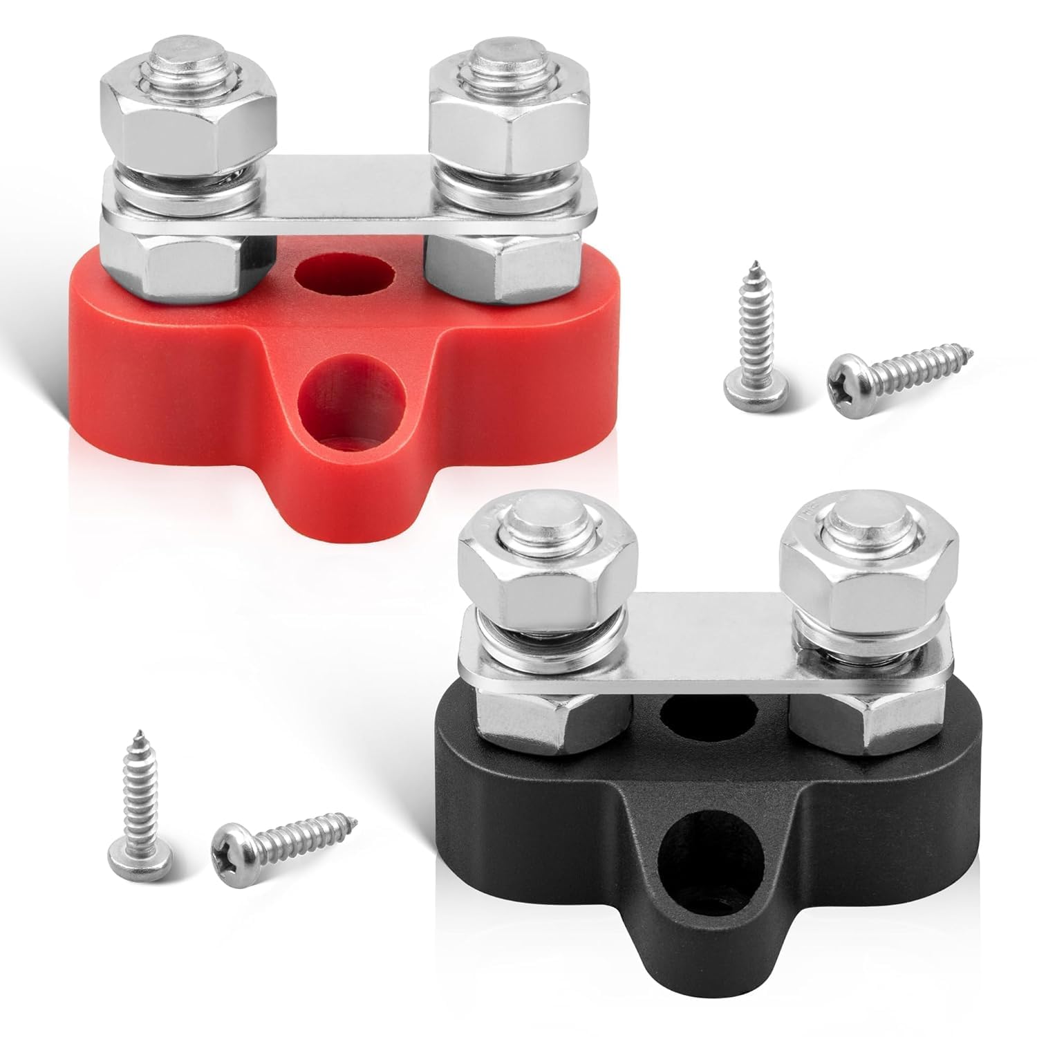 RED WOLF 12V 150A Power Distibution Block 5/16" Dual Stud Busbar M8 Terminal Bus Bar 12 Volt DC Battery Junction Post for Auto Boat Marine Solar System Positive and Negative 2 Pack