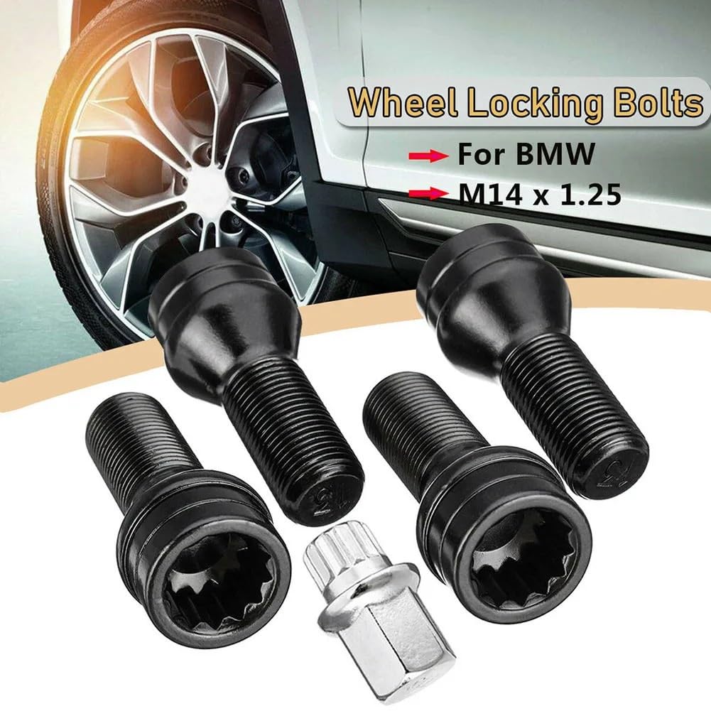 Bulloni Ruota Antifurto Per BMW - Set Di 4 Con Chiave, M12x1.5, 17mm, Neri, Per Cerchi In Lega