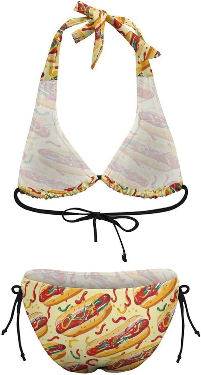 Hot Dog Novelty Women's 2 Piece String Bikini Set Swimsuits Bathing Suit Swimwear