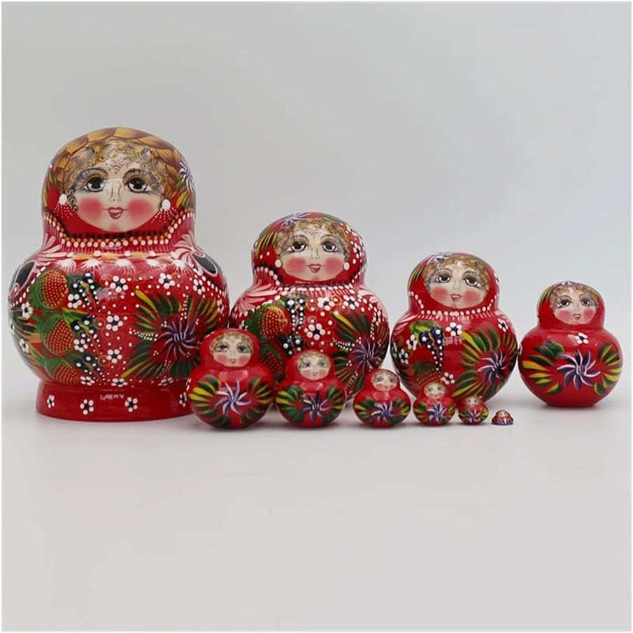 Matryoshka Russian Nesting Dolls 10-Layer Nesting Dolls Pattern Strawberries Baking Varnish Crafts Cute Matryoshka Educational Toys The Best New Year Gift (Color : Red)