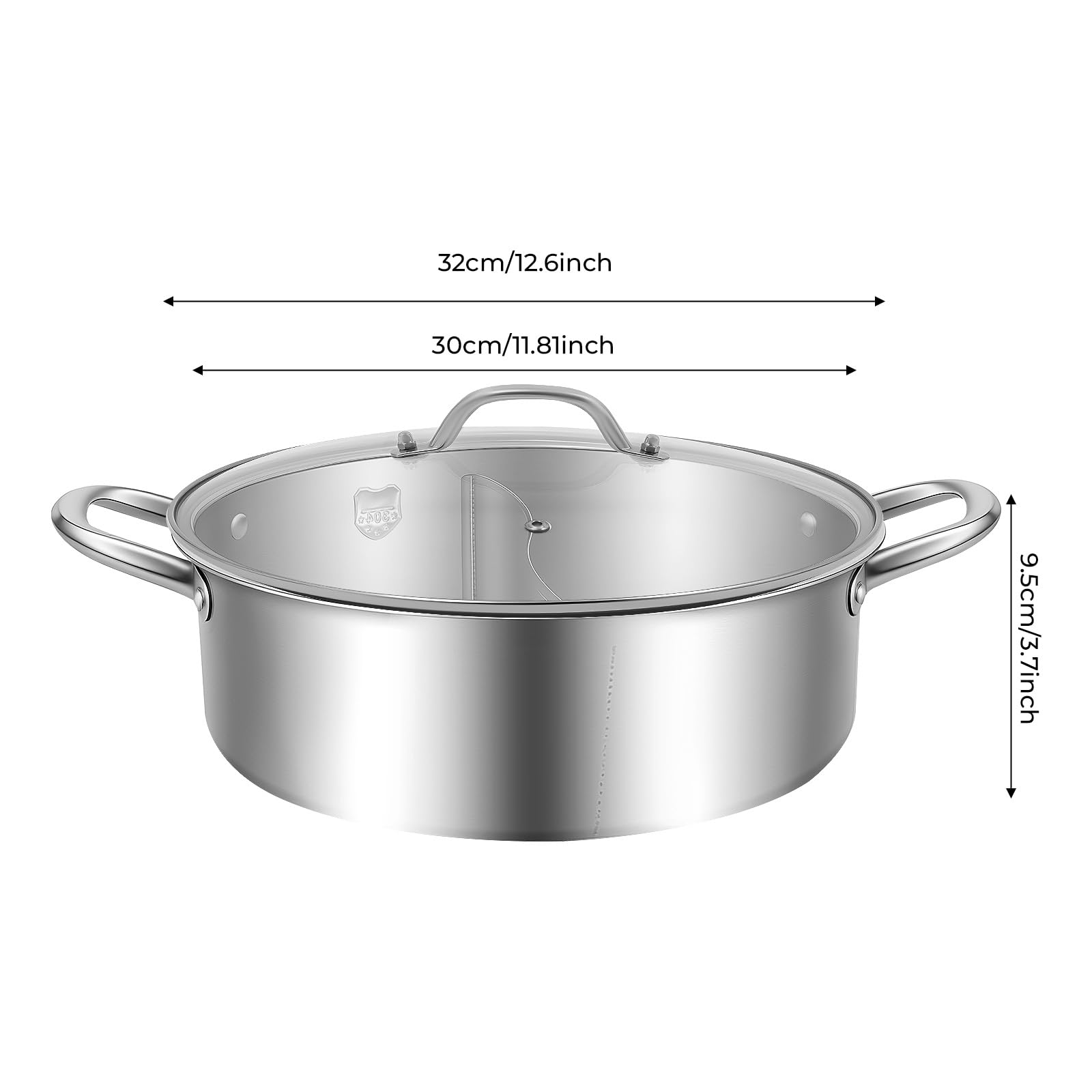 Hot Pot - Pentola calda con divisorio per mandarino, in acciaio inox, con 2 mestoli, per casa, feste, riunioni di famiglia