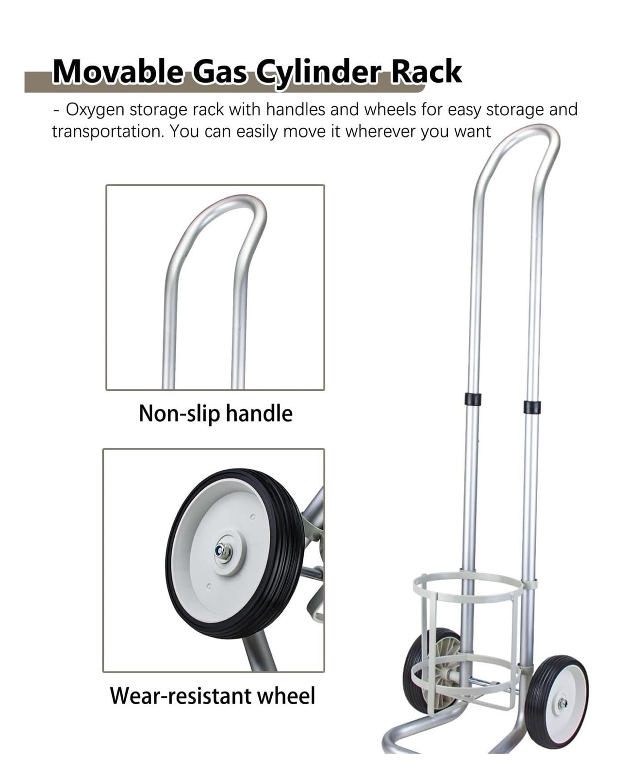 Carro de tanque de oxígeno con ruedas y asa, soporte de cilindro rodante ajustable para tanques médicos de O2, soporte pequeño para botellas de gas para el hogar, hospital y laboratorio, se adapta a