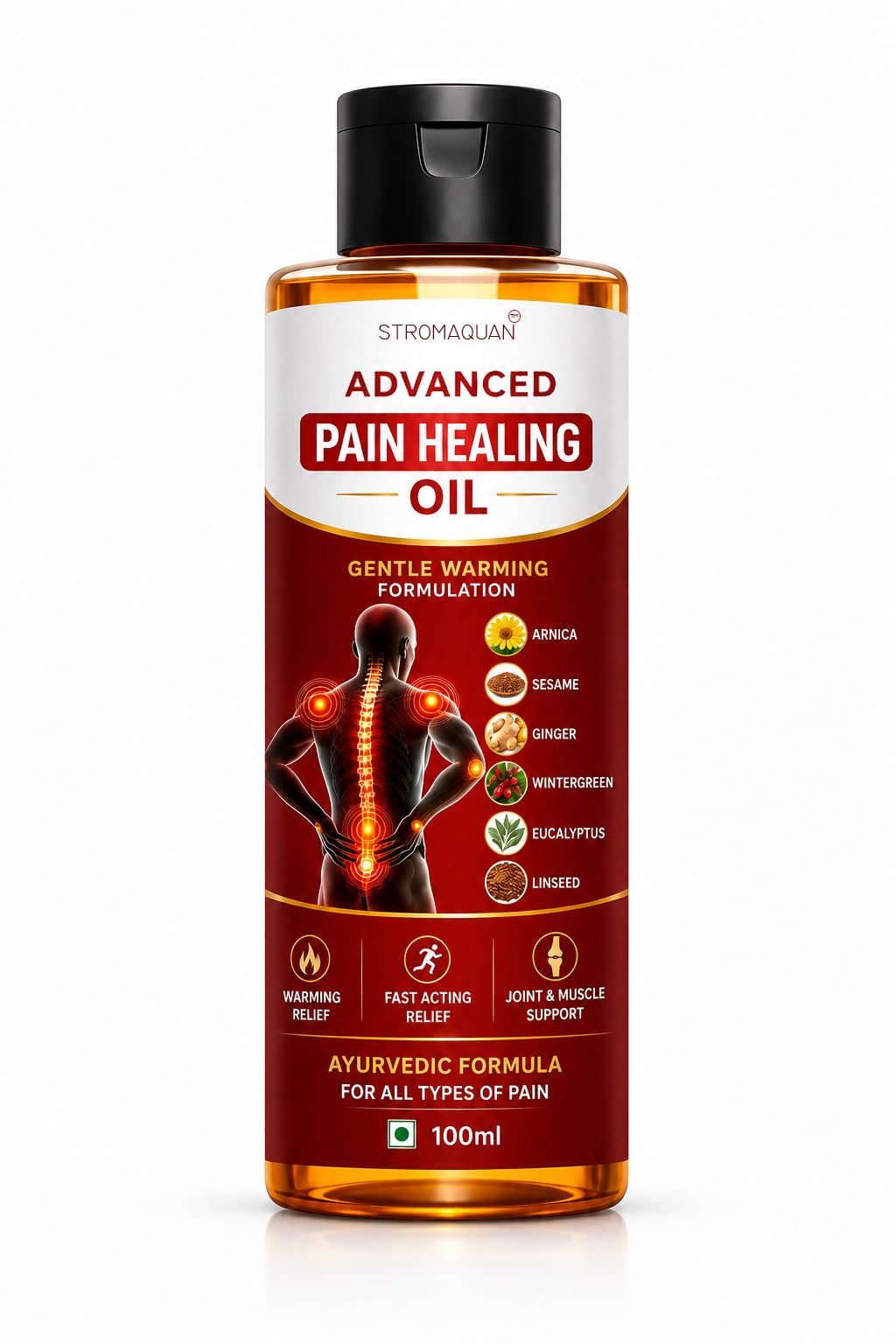 Advanced Pain Healing Oil, Ayurvedic Formula, Knee, Back Pain, & Joint Pain Relief, Herbal Massage Body Oil, 100ml-image-11
