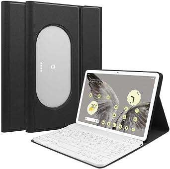 PC Tech Google Pixel Tablet with TPU Case Bluetooth Keyboard US Layout Support Micro Input Keyboard/White, Black