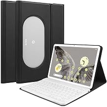 PC Tech Google Pixel Tablet TPU Case Bluetooth Keyboard with US Layout Roman Character Input English Keyboard/White, Black