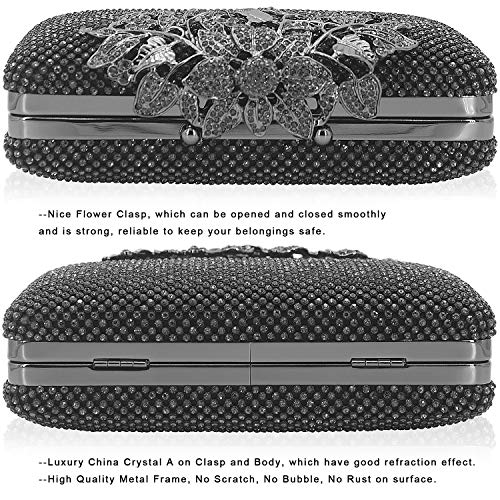 Dexmay Rhinestone Crystal Clutch Evening Bag With Flower Clasp Women Purse For Wedding Pewter #TOP2