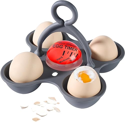 Vista 8 de Esie Houzie Temporizador de huevos para hervir huevos duros, medianos y suaves, cambia de color cuando se termina, soporte para 4 huevos, fácil