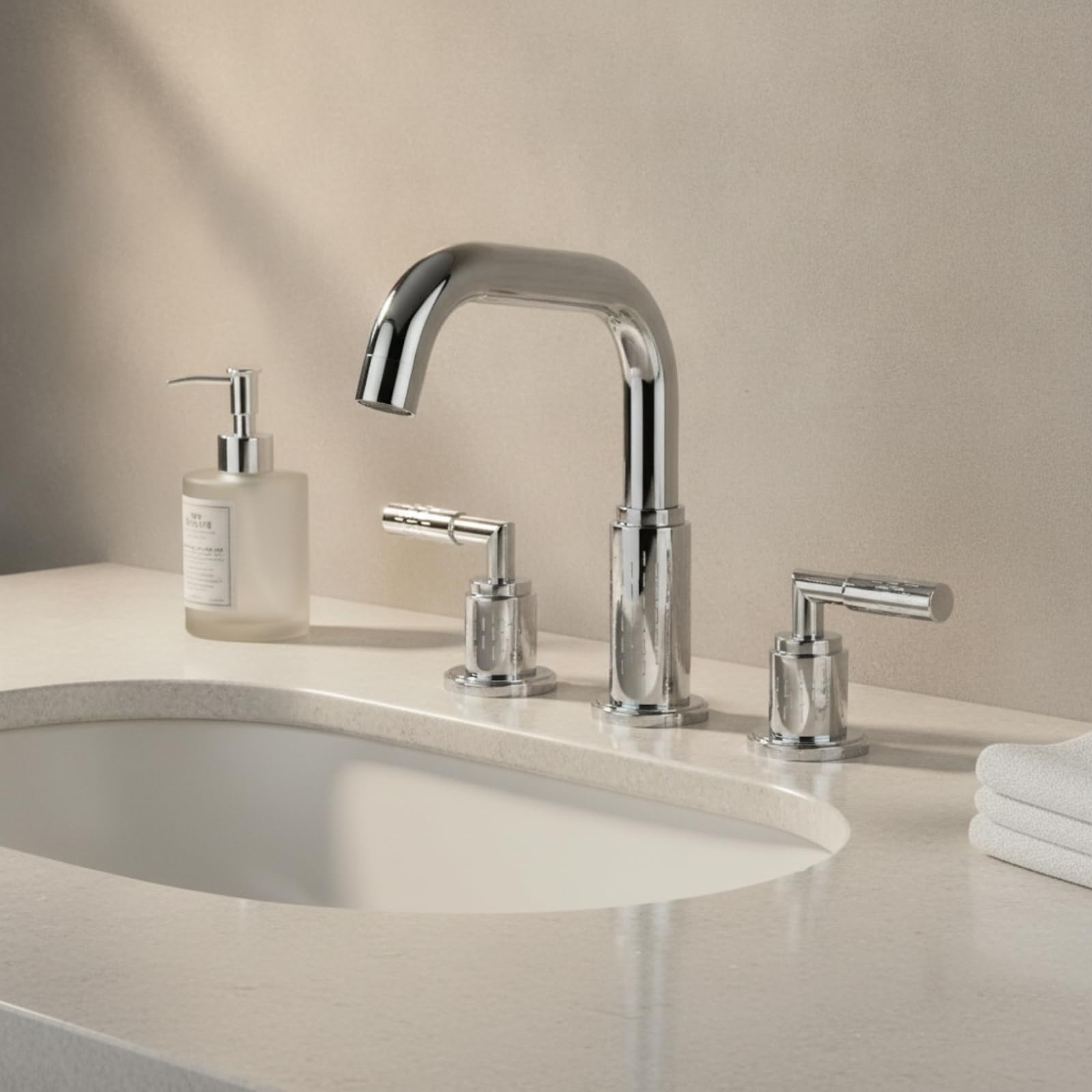 perfeclan Grifo de Lavabo Baño Grifería Mezclador Doble Manija con Giratorio Elevado Base Cilíndrica con Patrón Estructura Metálica con Aireador Integrado, Plateado