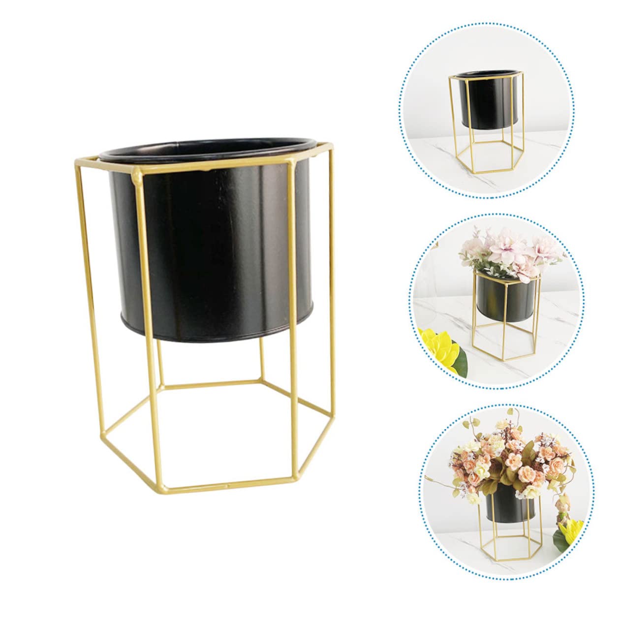 Generisch blumenstand3st Blumentopf aus Eisen mit Ständer Pflanzgefäße für Zimmerpflanzen Balkon Blumentopf Süße Pflanzentöpfe Blumentopf mit Ständer Goldener Pflanzenständer Draussen Metallfass
