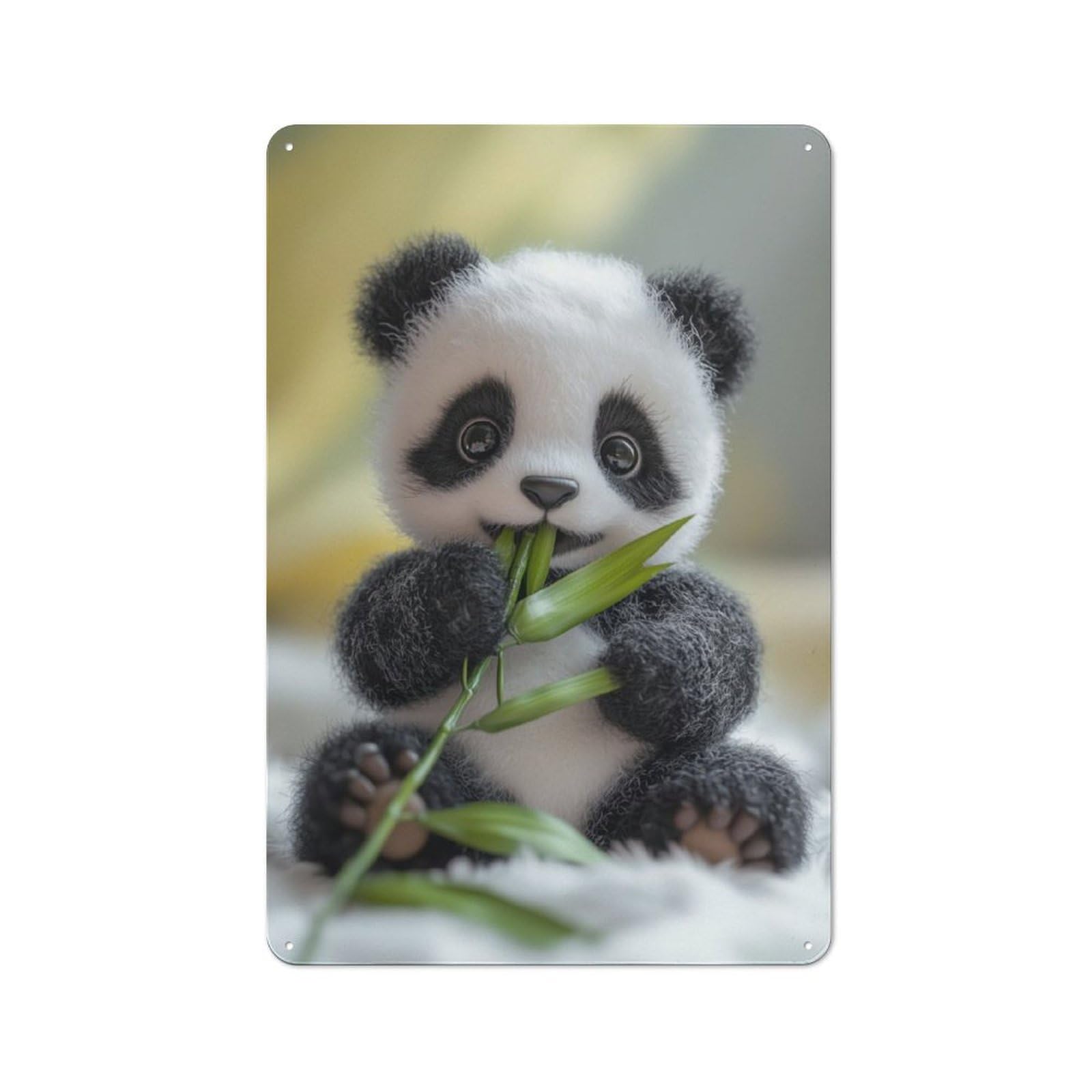 Junmoney Cute Baby Panda Eating Bamboo Metal Wall Plaque With Design 30X20cm, Old Fashioned Vintage Wall Decor For Living Room, Hallway, Kitchen Or Cafe