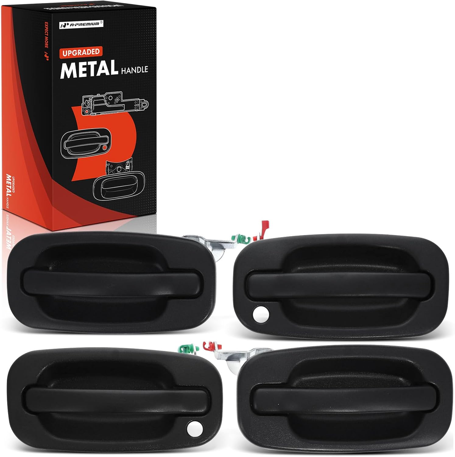 A-Premium Set of 4 Exterior Upgraded Metal Door Handles for GMT800 Platform – Compatible with 2000-2007 Chevy Silverado, Tahoe, Suburban, Avalanche & GMC Sierra, Yukon | Front & Rear, Left & Right