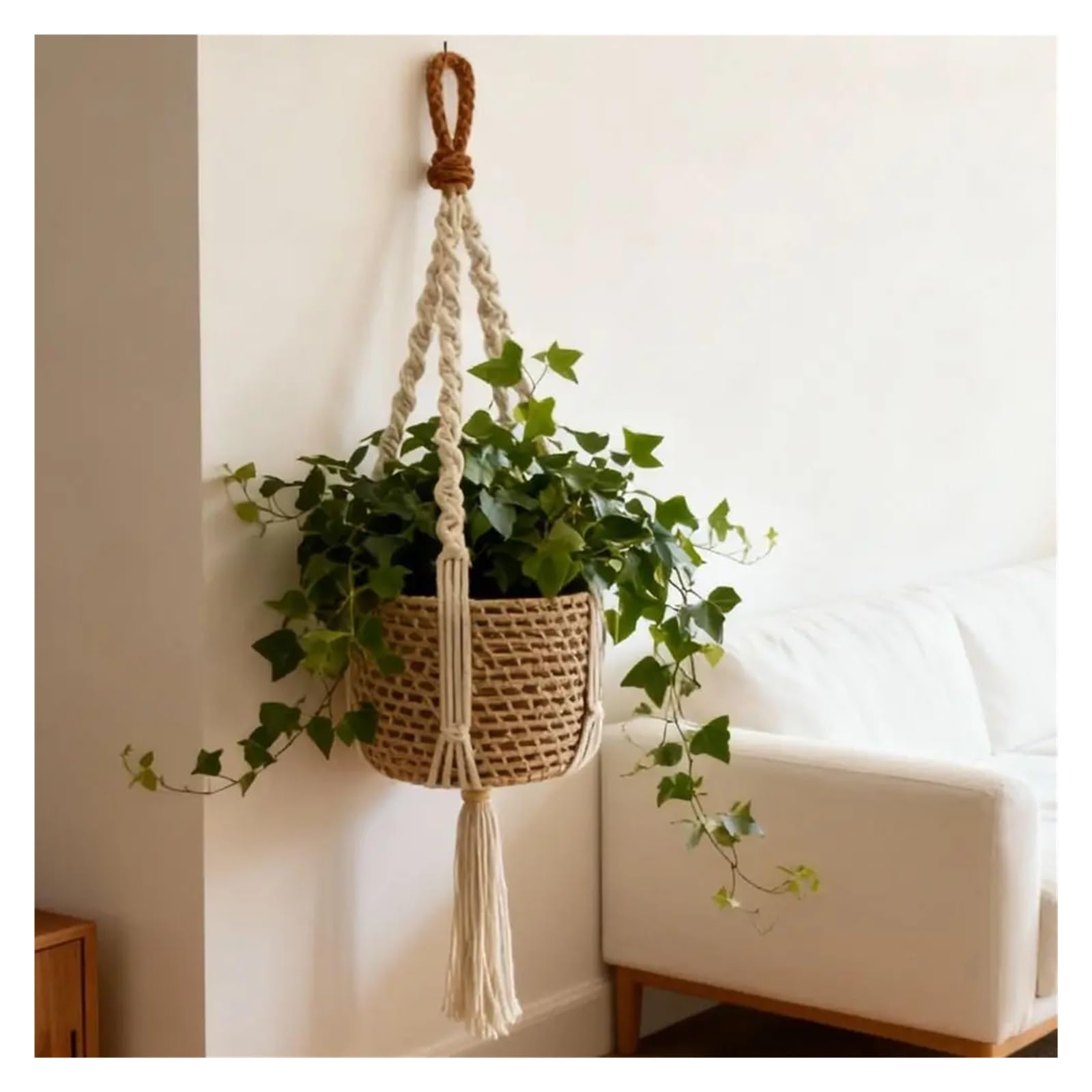 Appendini per Piante Macramè Nappe fatte a mano Macrame Gancio for piante Rete Corda di cotone Appeso a parete Fioriera Cestino Annodato sollevamento Vasi fiori(Set)