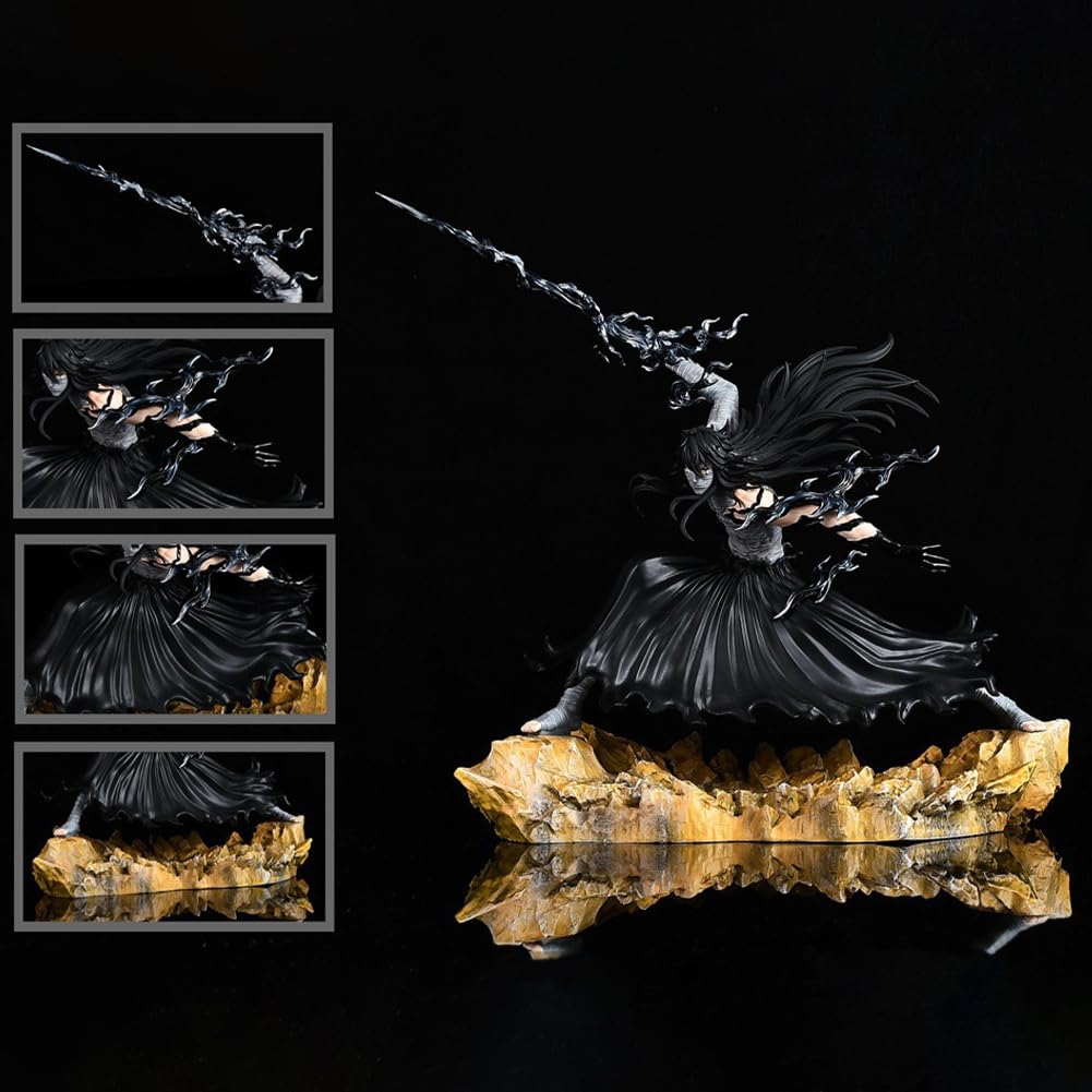 Ichigo Kurosaki Anime Black Wing Ulquiorra Mugetsu Ichigo Kurosaki Figurka z podstawą Miecz Ręczny Pozycja Wojownicza Rzeźba Kolekcjonerska z podstawą Dekoracja Prezent 28 cm