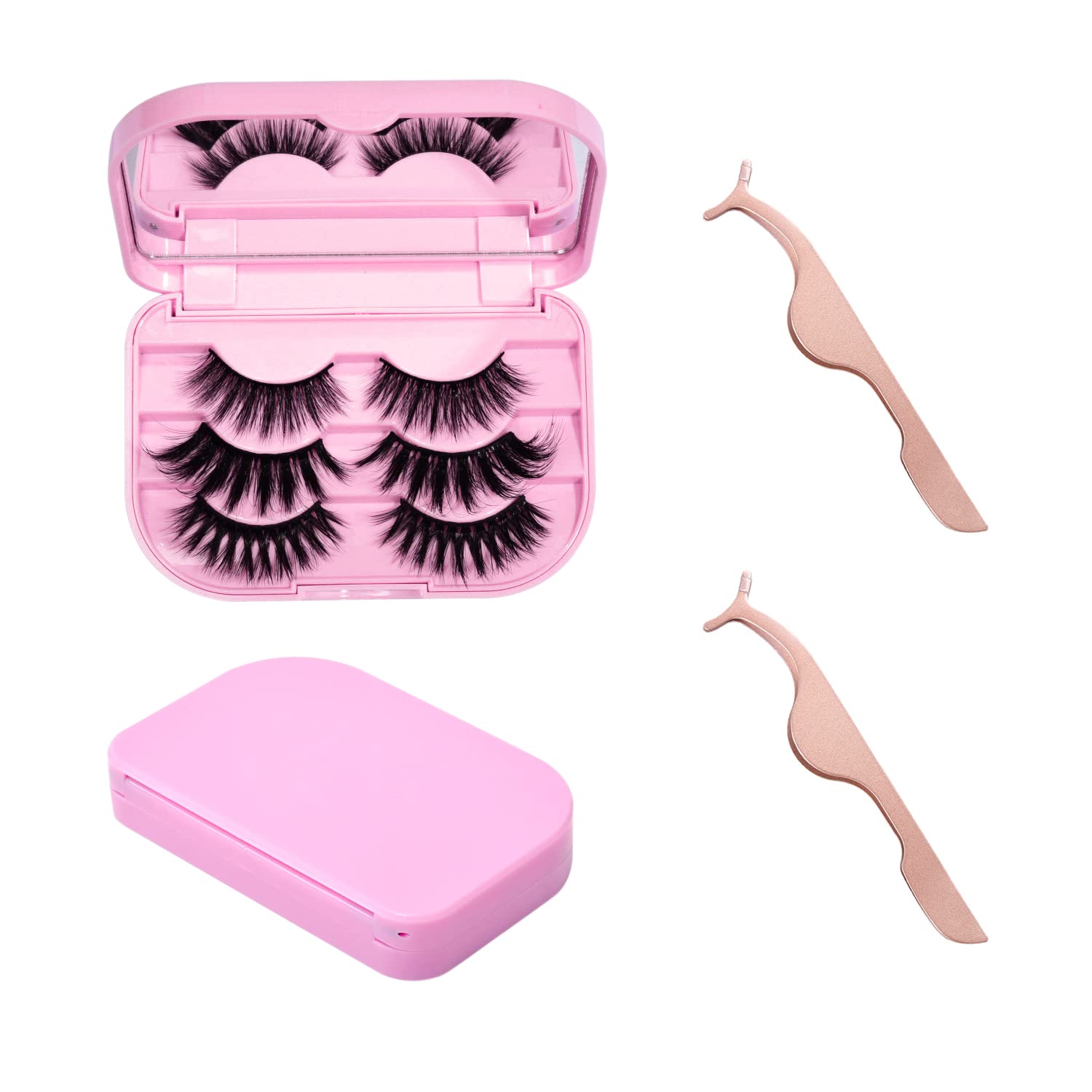 2 Set False Eyelash Storage Case Eyelashes Container Empty Organizer Case with Mirror, Eyelash Holder Case Empty Makeup Cosmetic Travel Strip Lash Container Case with Tweezers