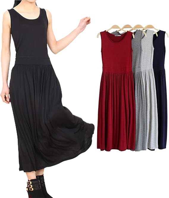 Amazon Co Jp Kumimodaワンピース レディース マキシワンピース きれいめ春夏無地 ルームウェア 快適 通気 柔らかいタンクトップ ロングワンピース ミモレ丈 ノースリーブ スウェットワンピ 体型カバー レ 全5色 服 ファッション小物