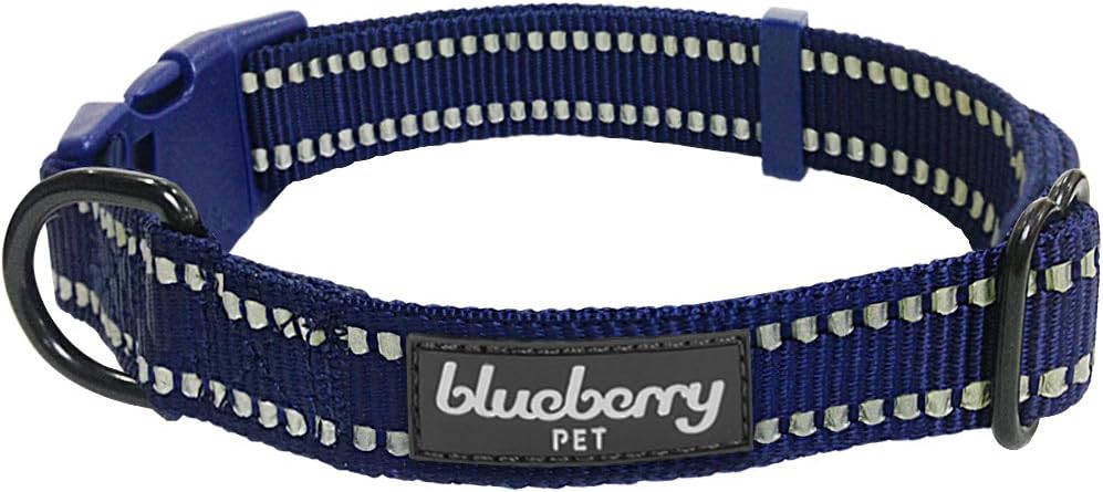 Blueberry Pet 3M Reflective Adjustable Classic Solid Color Dog Collar in Midnight Navy, Small, Neck 30cm-40cm, Adjustable Collars for Dogs
