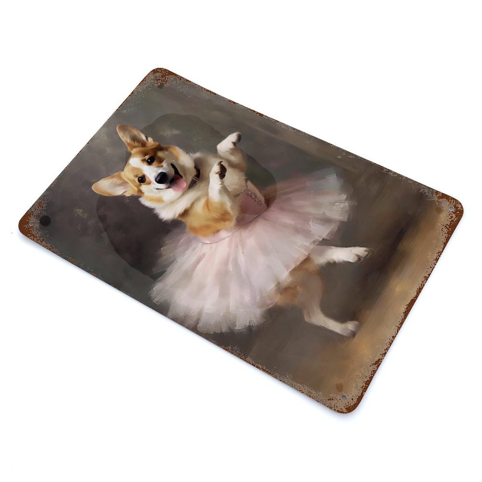 Corgi Ballerina Retro Metal Sign 11.8"x7.9", Vintage Wall Decor for Garage, Pub Or Kitchen
