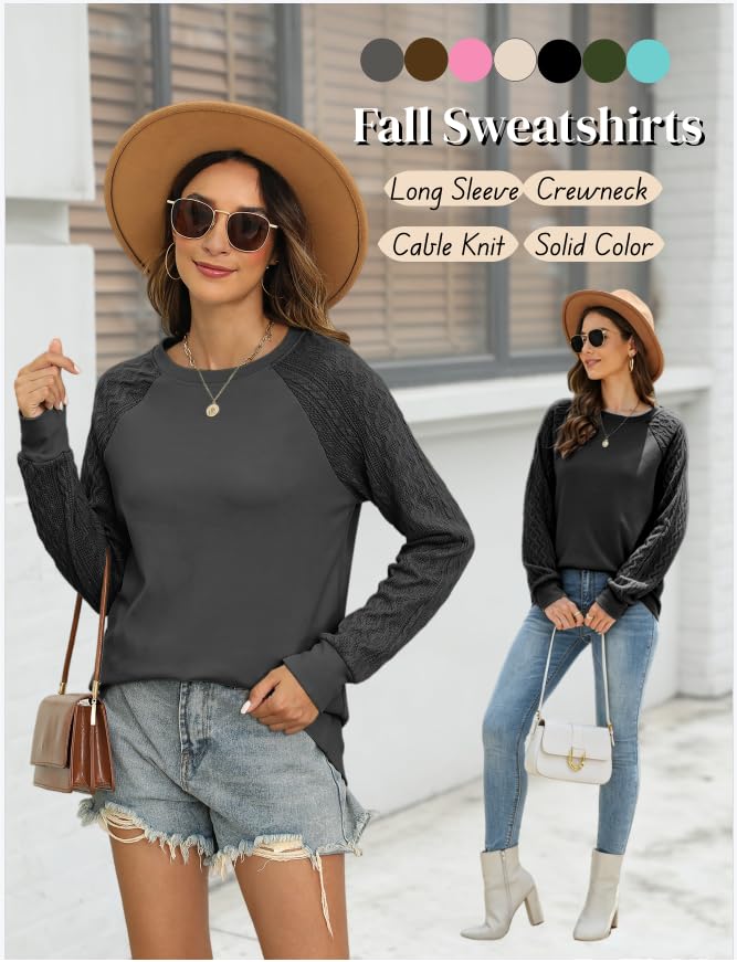 Image of Bluetime Women's Long Sleeve Sweatshirts Fall Crewneck Tunic Tops Casual | Loose Fit, Cable Knit, Fashion, Lightweight, Trendy, Solid Color, Plain Pullover, Oversized, Sweater