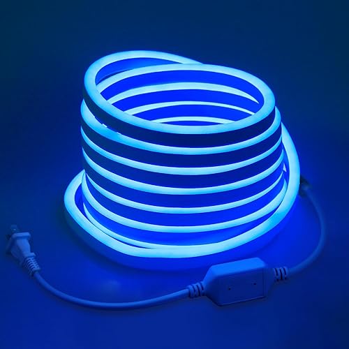Miniatura 15 de Tira de luces LED de neón de 147.6 ft para exteriores, impermeable, 150 pies, AC110V ~ 130 V, luz de neón azul, flexible, con controlador regulable,