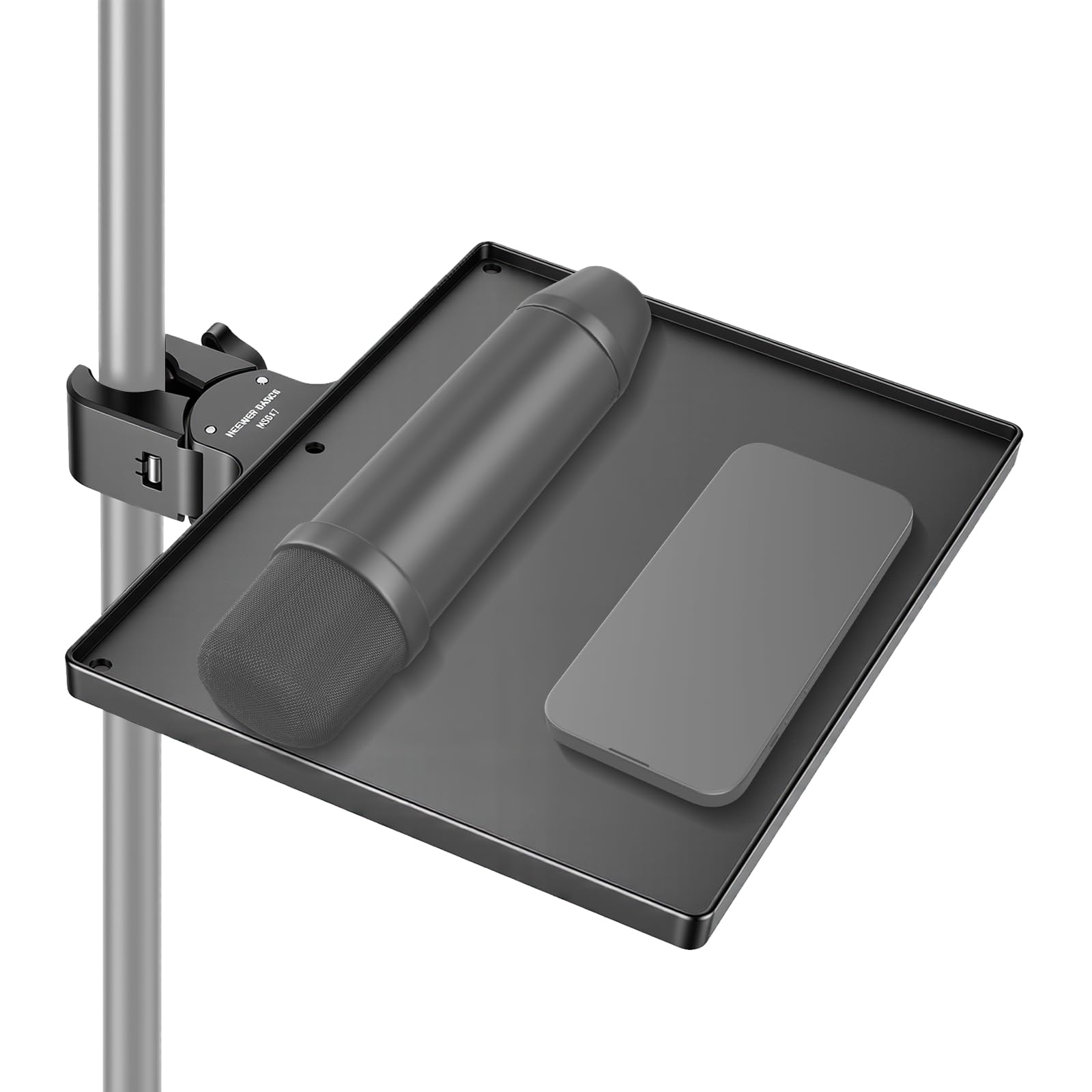 NEEWER BASICS Microphone Stand Tray, 10.6" x 8" x 1.3" Clamp on Mic Desk Shelf Attachment for Studio Stage Concert Karaoke Music Recording Meeting Outdoor Lecture for Storage, Max Load 4.4 lb, MS047