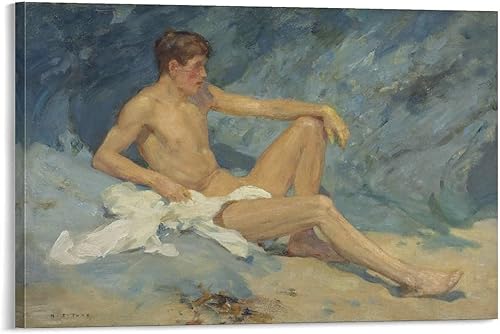 Henry Scott Tuke - Póster decorativo para pared, diseño de nude, reclinable, sobre rocas, para sala de estar, dormitorio, 16 x 24 pulgadas