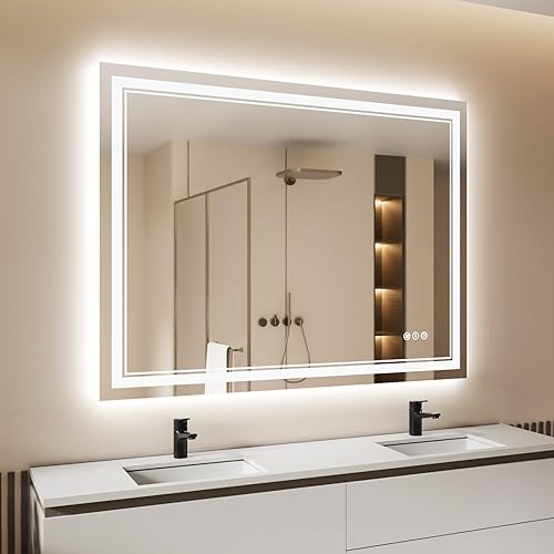 Miniatura 99 de Espejo de baño LED de 40 x 32 pulgadas, luz frontal y retroiluminada, antiniebla, regulable, espejo de tocador iluminado con memoria, espejo LED