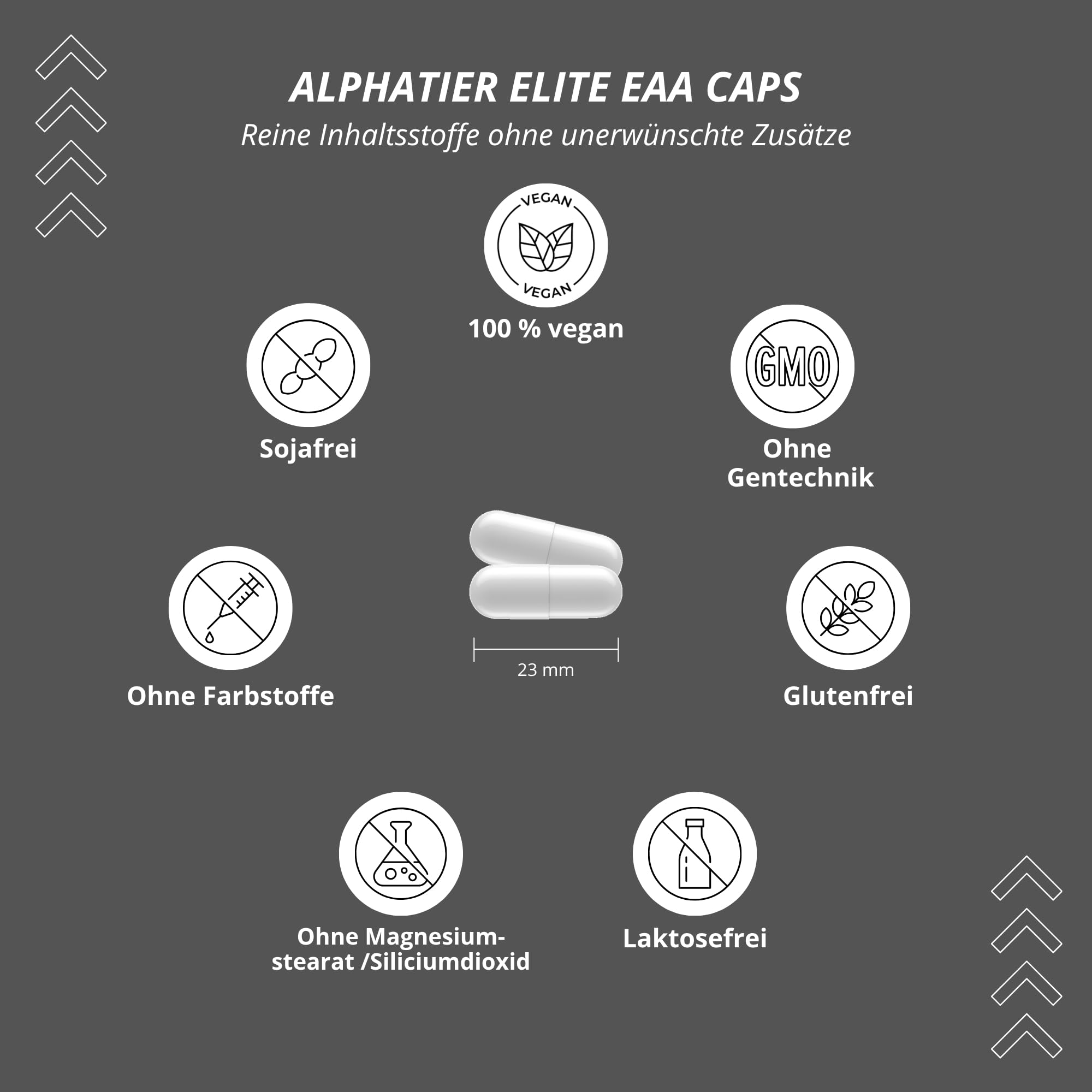 Alphatier EAA Kapseln - 360 Mega Caps 750mg - hochdosiert vegan - 8 essentielle Aminosäuren - EAAs Eiweißkapseln ohne Zusätze - Amino Supplement